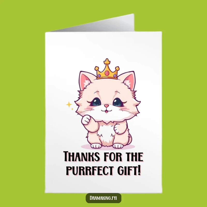 Free Printable Funny Cat Thank You Card: Crown & Sparkle Digital Gift