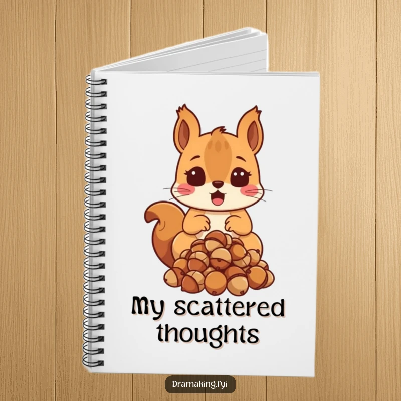 Funny Surprised Squirrel Notebook with a shocked squirrel dropping acorns, perfect for funny note-taking.
