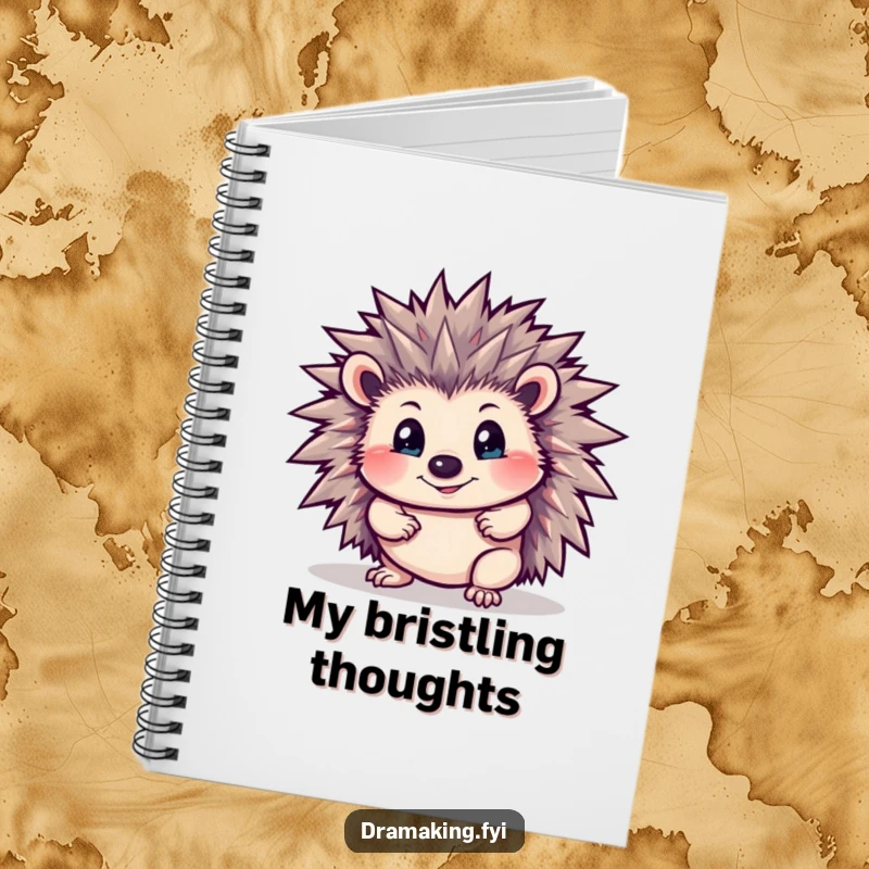 Funny Hedgehog Notebook: A curious hedgehog with bristling spines striking a dramatic pose, perfect for writing notes with animal humor.