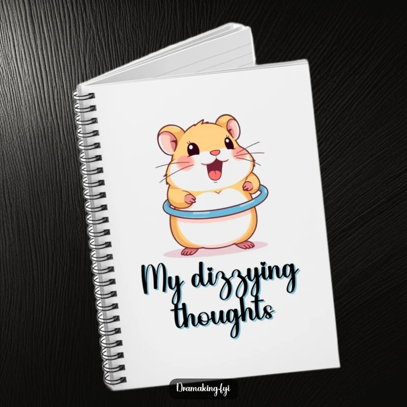 Funny notebook with an excited hamster spinning a hula hoop, perfect for jotting down energetic thoughts.