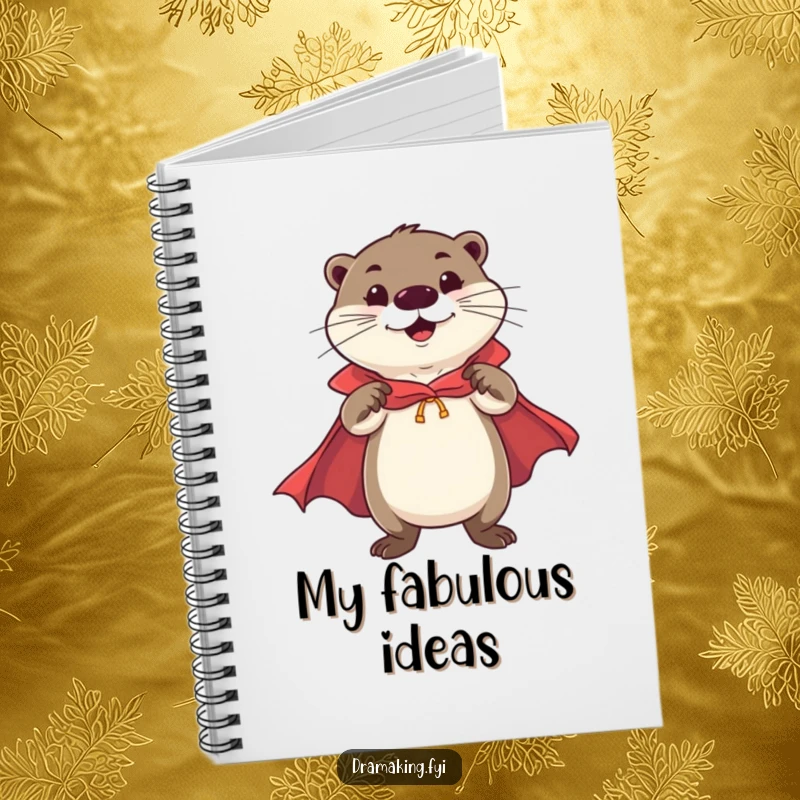 Funny Otter Hero Notebook with a cheerful otter in a cape striking a flamboyant, confident pose, perfect for funny note-taking.