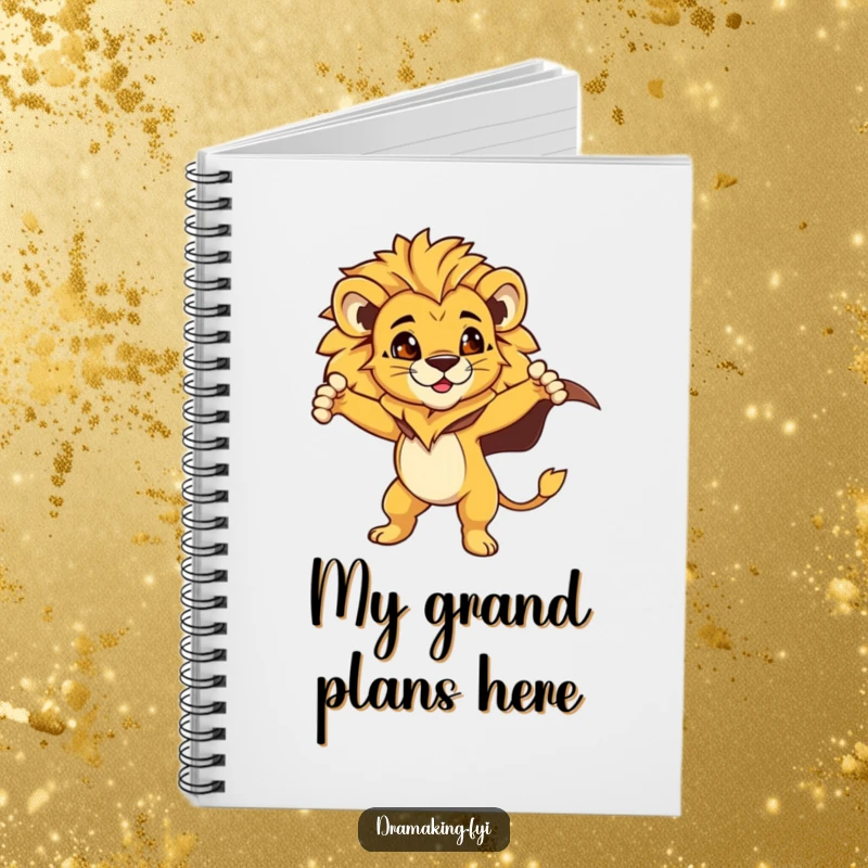 Funny Lion Cub Notebook: A proud lion cub with a flowing cape strikes a dramatic pose, ready to record heroic adventures, a funny gift.