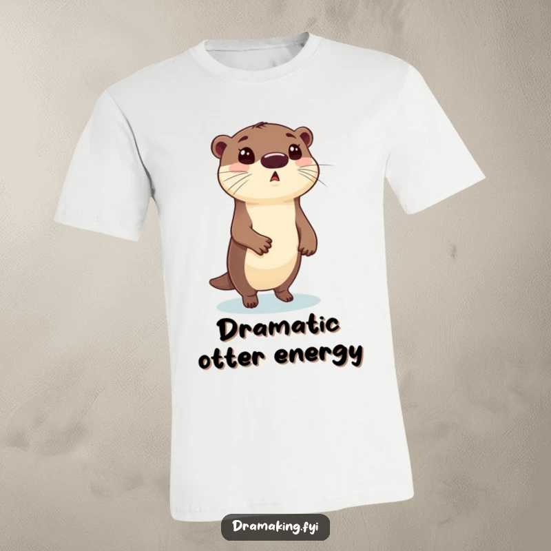Funny Otter T-Shirt: A whimsical otter strikes a highly dramatic pose, looking utterly surprised, perfect for humorous apparel.
