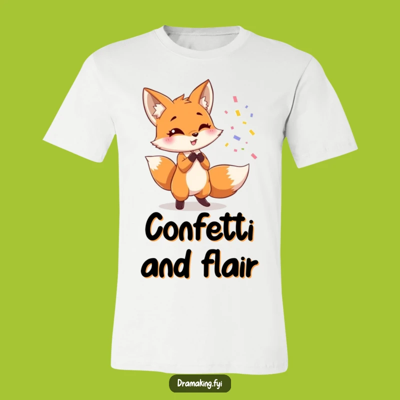 Funny Fox Glam T-Shirt: Dramatic Confetti Pose for Party Animals
