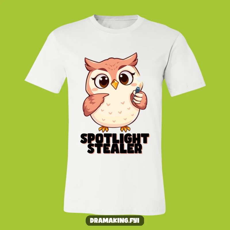 Funny Owl Spotlight T-Shirt: Excited Character Tee for Your Big Moment