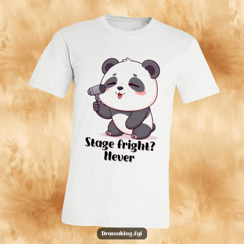 Funny Panda T-Shirt: A proud panda serenades the world with a tiny microphone, eyes closed in musical bliss.
