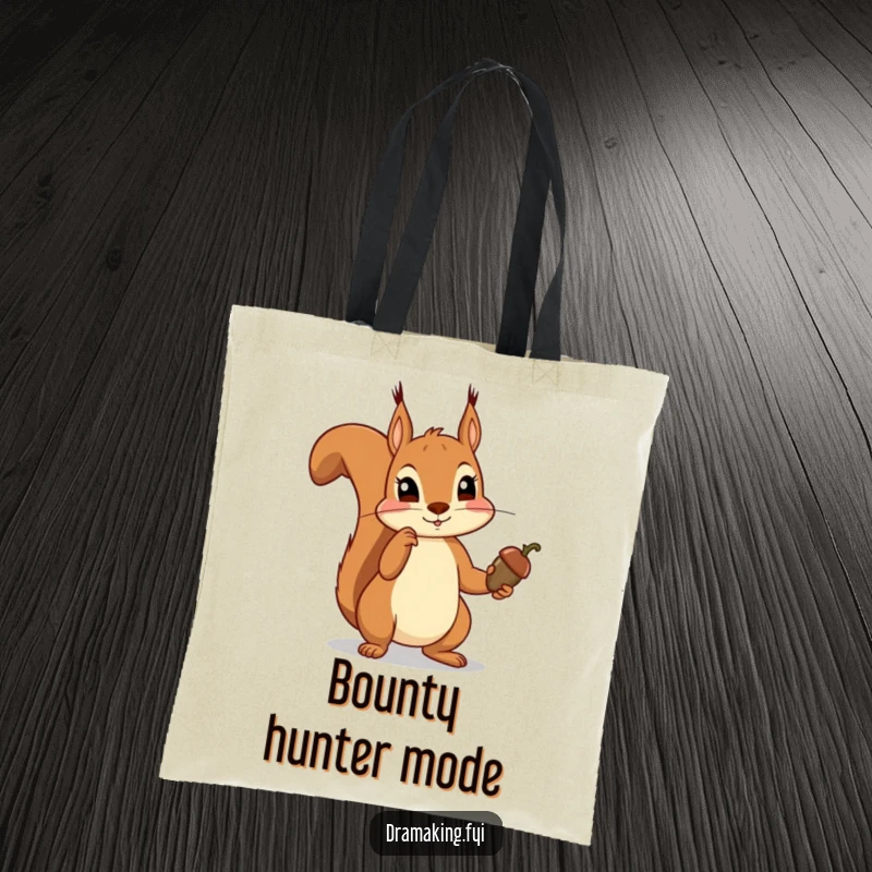 Funny squirrel tote bag featuring a squirrel dramatically pointing an acorn scepter, ready for errands with humorous woodland authority.
