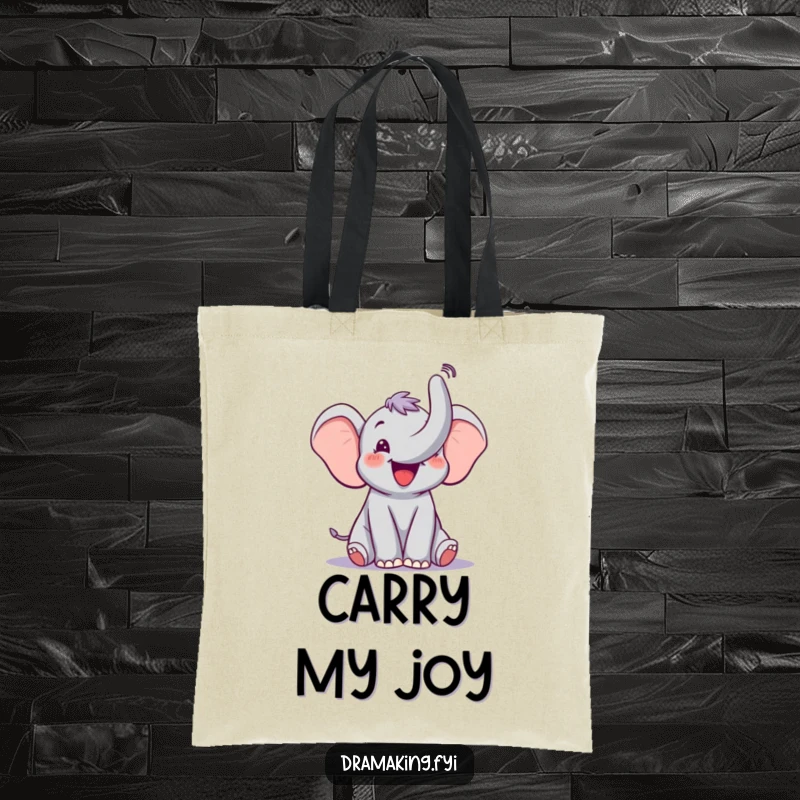 Funny Elephant Trumpet Tote Bag depicting a happy elephant trumpeting exuberantly, perfect for carrying essentials with theatrical flair.