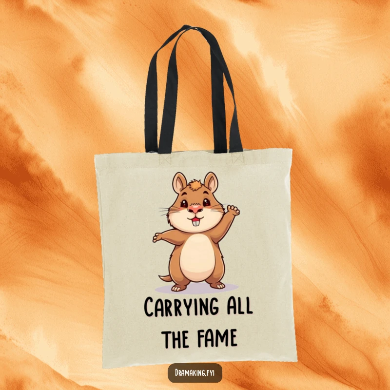 Funny Hero Capybara Tote Bag with a capybara striking an epic pose in a spotlight, great for carrying funny essentials.