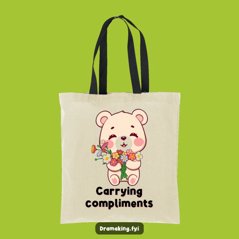 Funny Smug Bear Tote Bag: Carry Your Pride with Charming Flowers