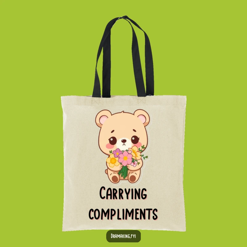 Funny Bear Bouquet Tote Bag: Smug Flower Bear Accessory, Adorable & Practical Gift!