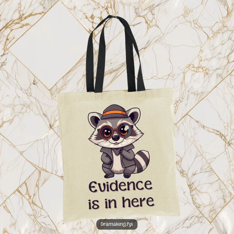 Funny Raccoon Detective Tote Bag: A mischievous raccoon with a monocle plays detective, perfect for carrying secret files, a funny gift.