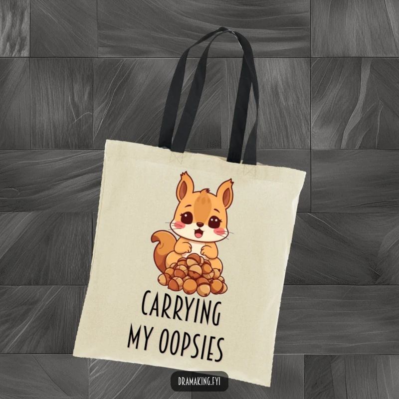 Funny Surprised Squirrel Tote Bag with a shocked squirrel dropping acorns, great for funny, surprising errands.